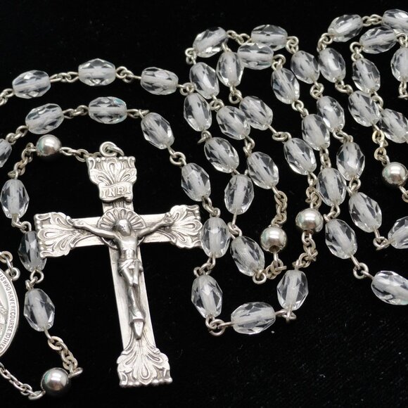 Sterling Silver and Crystal Beads 32 Grams 23" Rosary - Picture 6 of 8